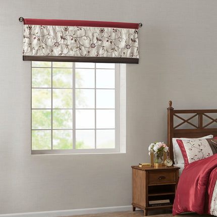 Room and Decor Embroidered Red Window Valance, 50x18", Polyester Fabri