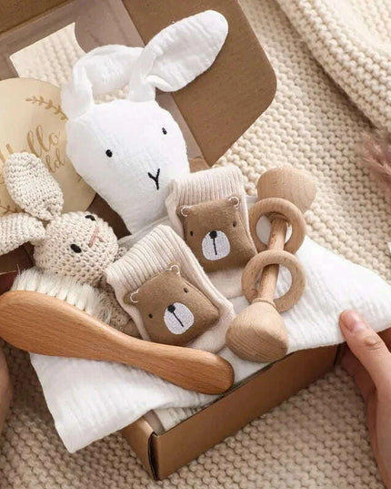 Adorable Baby Gift Set: Cotton Bath Towel, Crochet Rattle, and Accessories for Kids