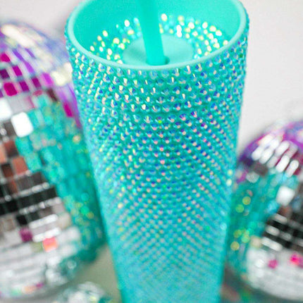 Emerald Elegance Rhinestone-Studded Tumbler for Luxurious Hydration