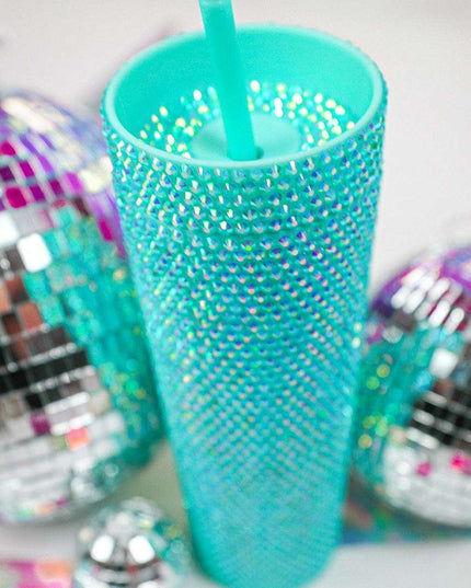 Emerald Elegance Rhinestone-Studded Tumbler for Luxurious Hydration