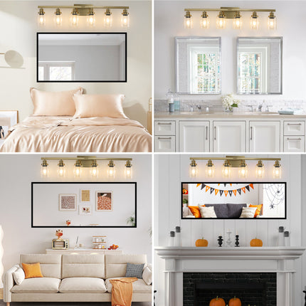 Room & Decor Golden 6-Light Vanity Light, Clear Glass Shades, Modern D