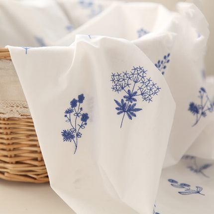 Embroidered Cotton Fabric | Blue Flower, 5 Colourways, 150cm Wide