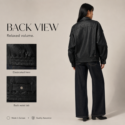 Oversized Faux Leather Jacket — High Collar, Full Zip & Adjustable Belt Coats & Jackets jacket-57 Clothing > Women's Clothing > Outerwear > Jackets & Coats > Faux Leather Jackets