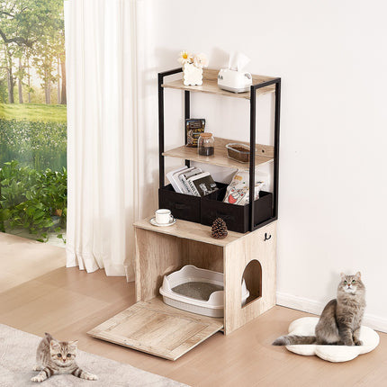Peekaboo Studio VEVOR Cat Litter Box Enclosure with 2 Shelves & Basket