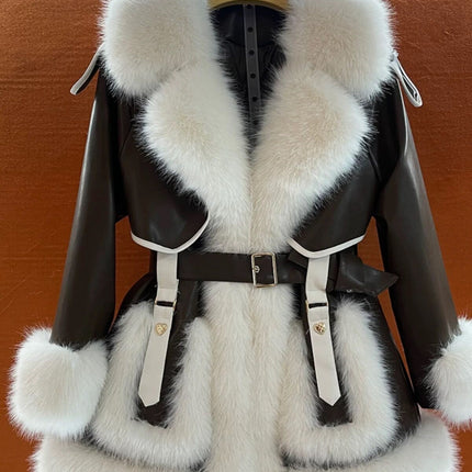 Peekaboo Studio Women's Elegant Big Fur Collar Coat - Warm & Stylish