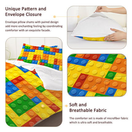 Peekaboo Studio 3pcs Colorful Dot Building Blocks Comforter Set, Thin