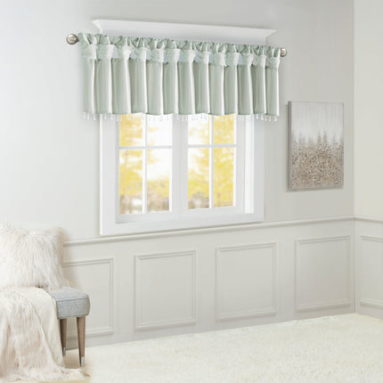 Room & Decor Lightweight Faux Silk Valance with Beads, Dusty Aqua 50x2