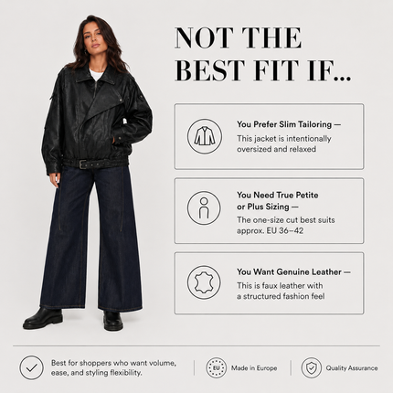 Oversized Faux Leather Jacket — High Collar, Full Zip & Adjustable Belt Coats & Jackets jacket-57 Clothing > Women's Clothing > Outerwear > Jackets & Coats > Faux Leather Jackets