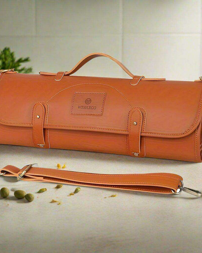 Stylish Faux Leather Knife Organizer - Portable and Wall-Mountable Culinary Storage Solution