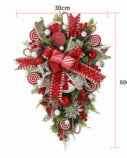 Christmas Wreath Candy Upside Down Tree Garland Artificial Xmas Ornament Hpme Porch Window Door Wall Hanging Decoration