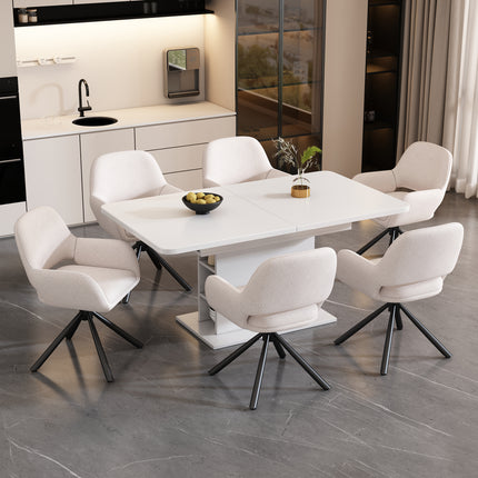 Peekaboo Studio Expandable Dining Room Set with 6 Sherpa Chairs & Stor