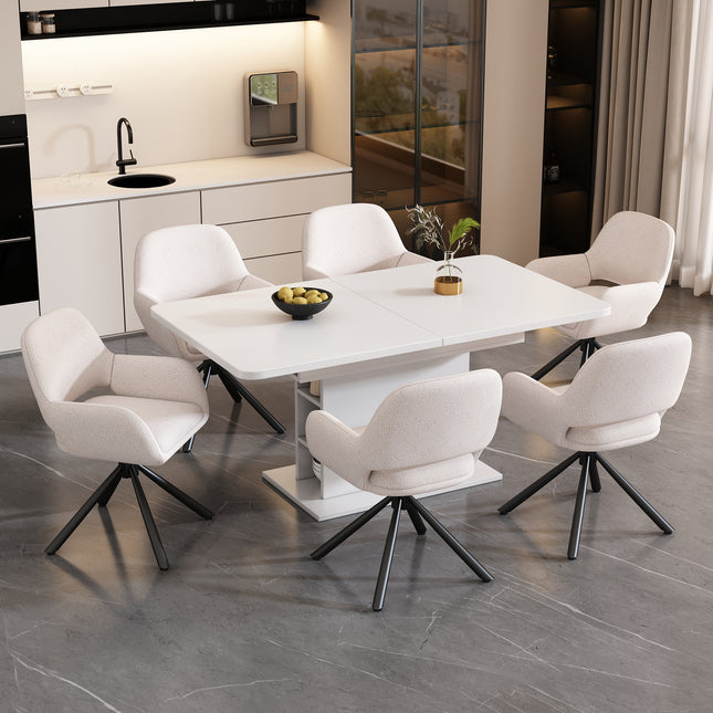 Peekaboo Studio Expandable Dining Room Set with 6 Sherpa Chairs & Stor