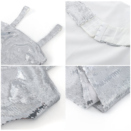 Peekaboo Studio Silver Sequin Halter Sheath Dress - Elegant Evening We