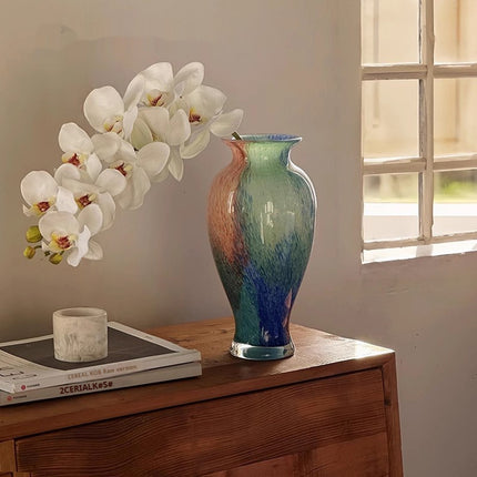 Chinese Style Blue Transparent Glass Table Vase For Living Room Decor