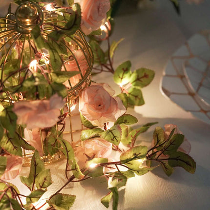 AliKopy 7ft Blush Silk Rose Garland String Lights, 20 LEDs, Battery Op