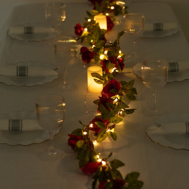 AliKopy 7ft Red Silk Rose Garland String Lights - 20 LEDs, Battery Ope