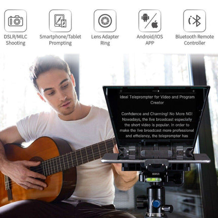 8-Inch Compact Smart Teleprompter System with Wireless Control and Lens Adapters - Très Elite