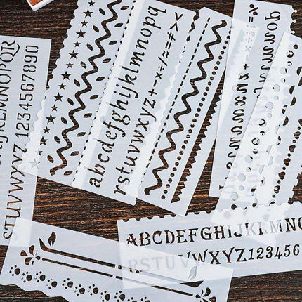 8-Piece Versatile Wave Letter Stencil Set for Creative DIY Crafts with Lace Design and Color Guide - Très Elite