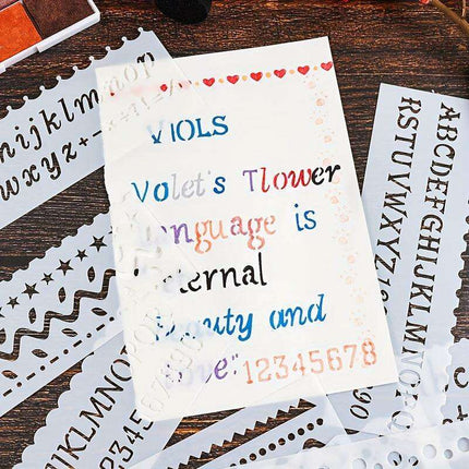 8-Piece Versatile Wave Letter Stencil Set for Creative DIY Crafts with Lace Design and Color Guide - Très Elite