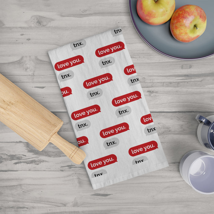 Personalized Love Text Cotton Tea Towel for Elegant Home Decor