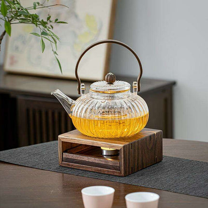 800ML Borosilicate Glass Teapot with Wooden Handle and Built-in Strainer for Effortless Stovetop Brewing..