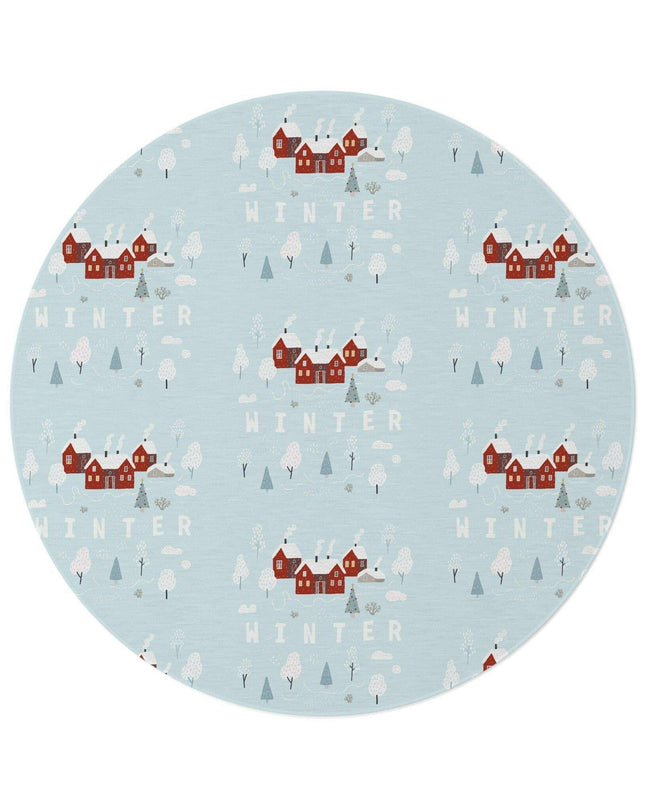 Luxurious 60" Chenille Holiday Round Rug - Enchanting Winter Wonderland Style