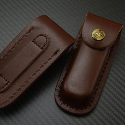 Cowhide Folding Knife Sleeve With Back Leg Straps For Belt Or Leg Carry