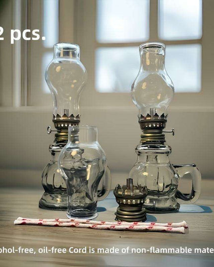 2-Pack Vintage Glass Kerosene Lanterns - Classic Oil Lamps for Ambient Tabletop Lighting