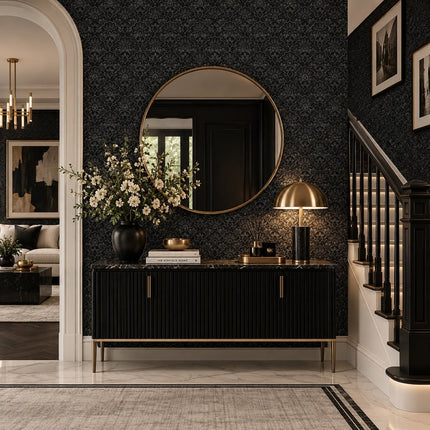 Très Elite Black Floral Moody Self-Adhesive Wallpaper, Removable, 15.7