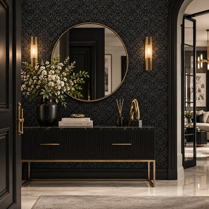 Très Elite Black Floral Moody Self-Adhesive Wallpaper, Removable, 15.7