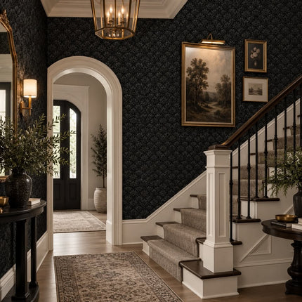 Très Elite Black Floral Moody Self-Adhesive Wallpaper, Removable, 15.7