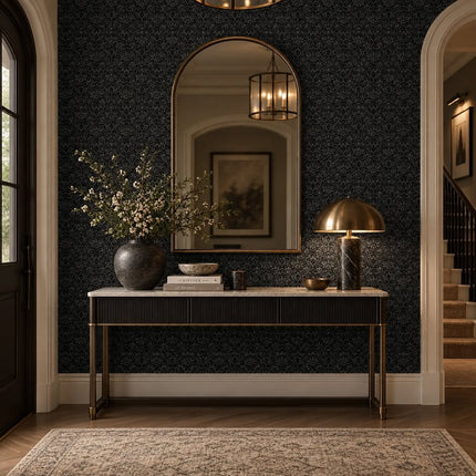 Très Elite Black Floral Moody Self-Adhesive Wallpaper, Removable, 15.7