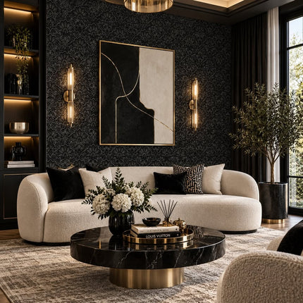 Très Elite Black Floral Moody Self-Adhesive Wallpaper, Removable, 15.7