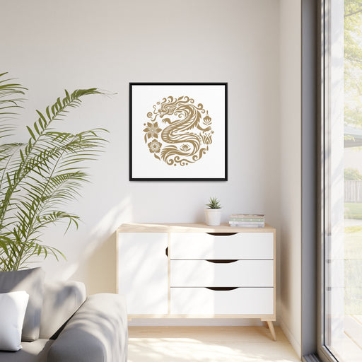 Elegant Dragon Matte Canvas Print in Black Pinewood Frame