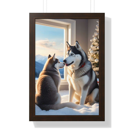 Sustainable Holiday Husky Vertical Wall Art Print