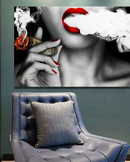 Contemporary Elegance: Abstract Canvas Art of Women, Smoke, and Currency