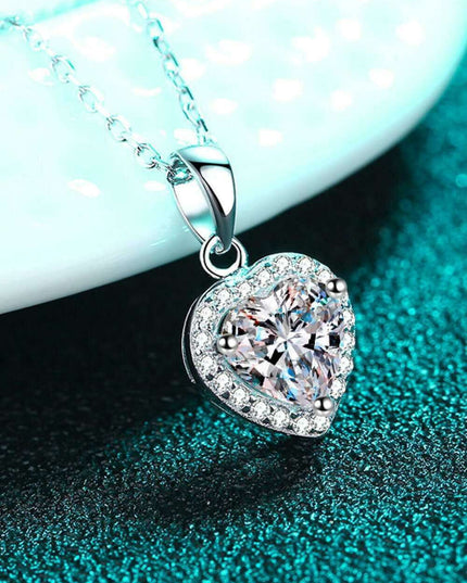 Stunning Moissanite Heart Pendant Necklace with Glittering Zircon Accents