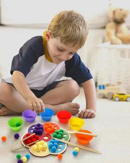 Rainbow Woodland Montessori Educational Toy - Wood & Wool Learning Board