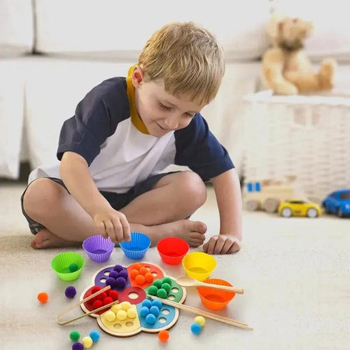 Rainbow Woodland Montessori Educational Toy - Wood & Wool Learning Board
