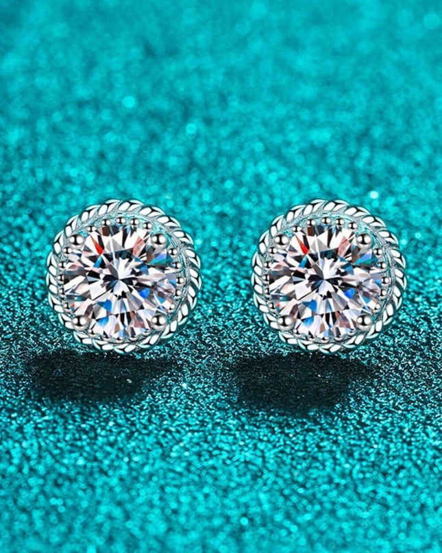 Sleek Rhodium-Plated Sterling Silver Stud Earrings with 1 Carat Lab-Grown Diamonds