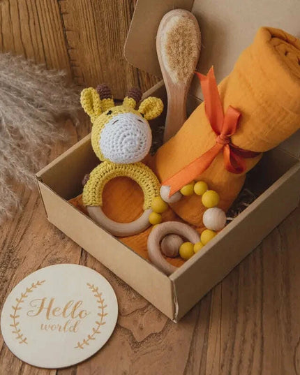 Baby Milestone Bath Toy Set with Swaddle Wrap, Rattle, and Bibs for Newborn