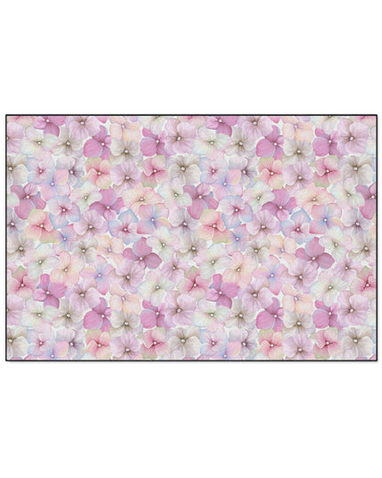 Chic Customizable Blue Daisy Floor Mat with Elegant Black Edging
