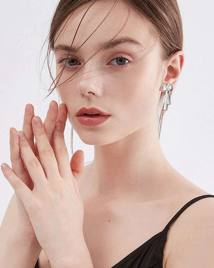 Sophisticated 1.12 Carat Lab-Grown Diamond Bow Earrings with Sterling Silver and Platinum or 18K Gold Finishes