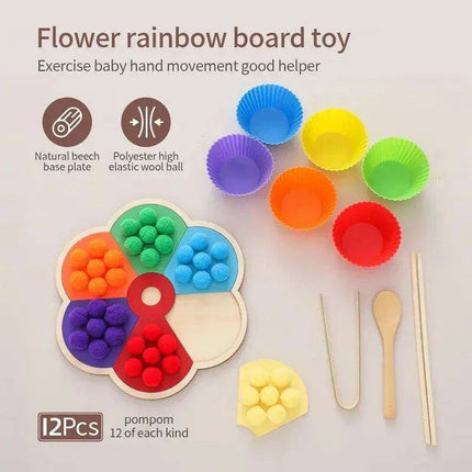 Rainbow Woodland Montessori Educational Toy - Wood & Wool Learning Board