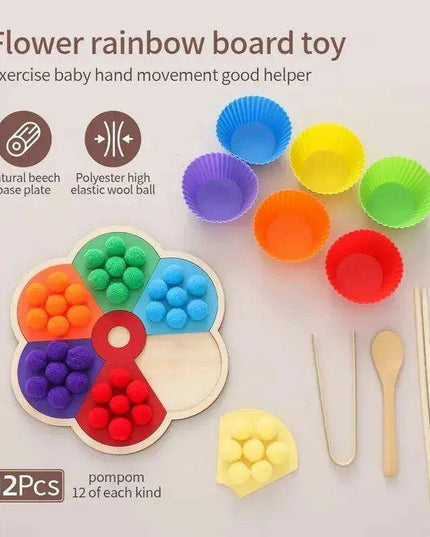 Rainbow Woodland Montessori Educational Toy - Wood & Wool Learning Board