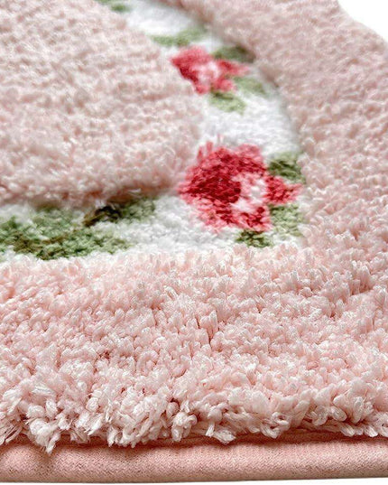 Chic Pink Rose Oval Rug Set - 2 Elegant Mats for Stylish Home Decor