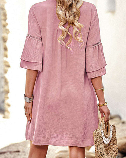 Playful Pink Ruffled Sleeve Tunic Dress - Effortlessly Comfy & Stylish