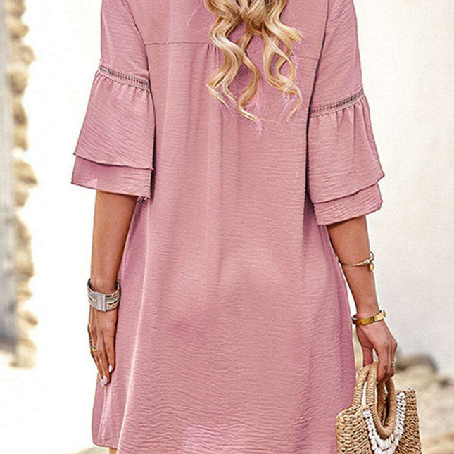 Playful Pink Ruffled Sleeve Tunic Dress - Effortlessly Comfy & Stylish
