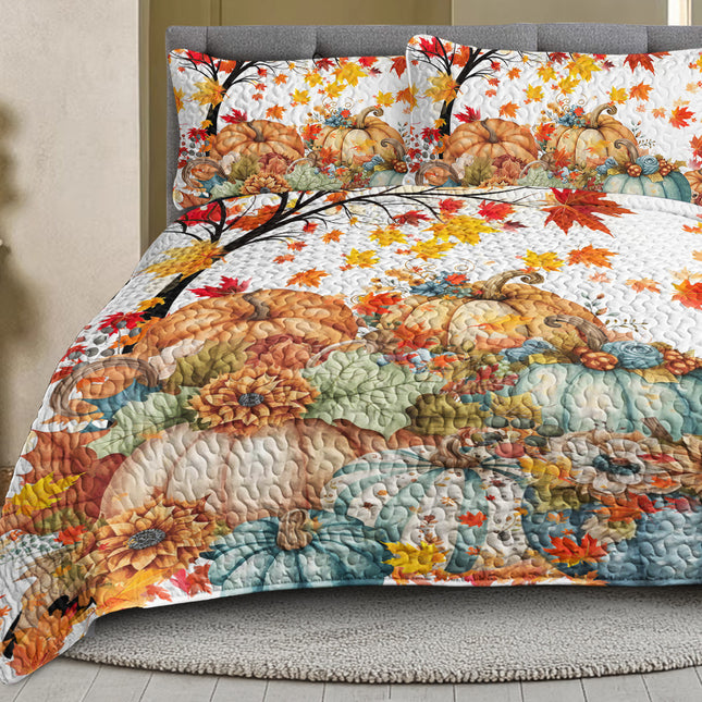 Peekaboo Studio Colorful Pumpkin Pattern Quilt Set with 2 Pillowcases