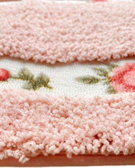 Chic Pink Rose Oval Rug Set - 2 Elegant Mats for Stylish Home Decor